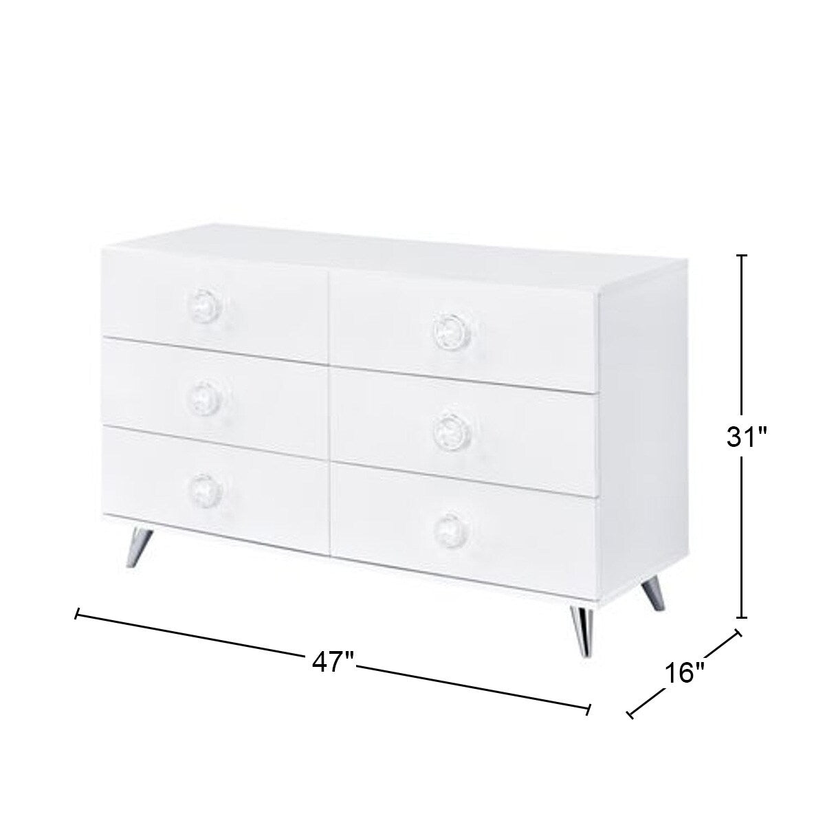 Wooden 6 Drawers Dresser in White Finish