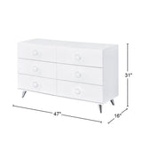 Wooden 6 Drawers Dresser in White Finish