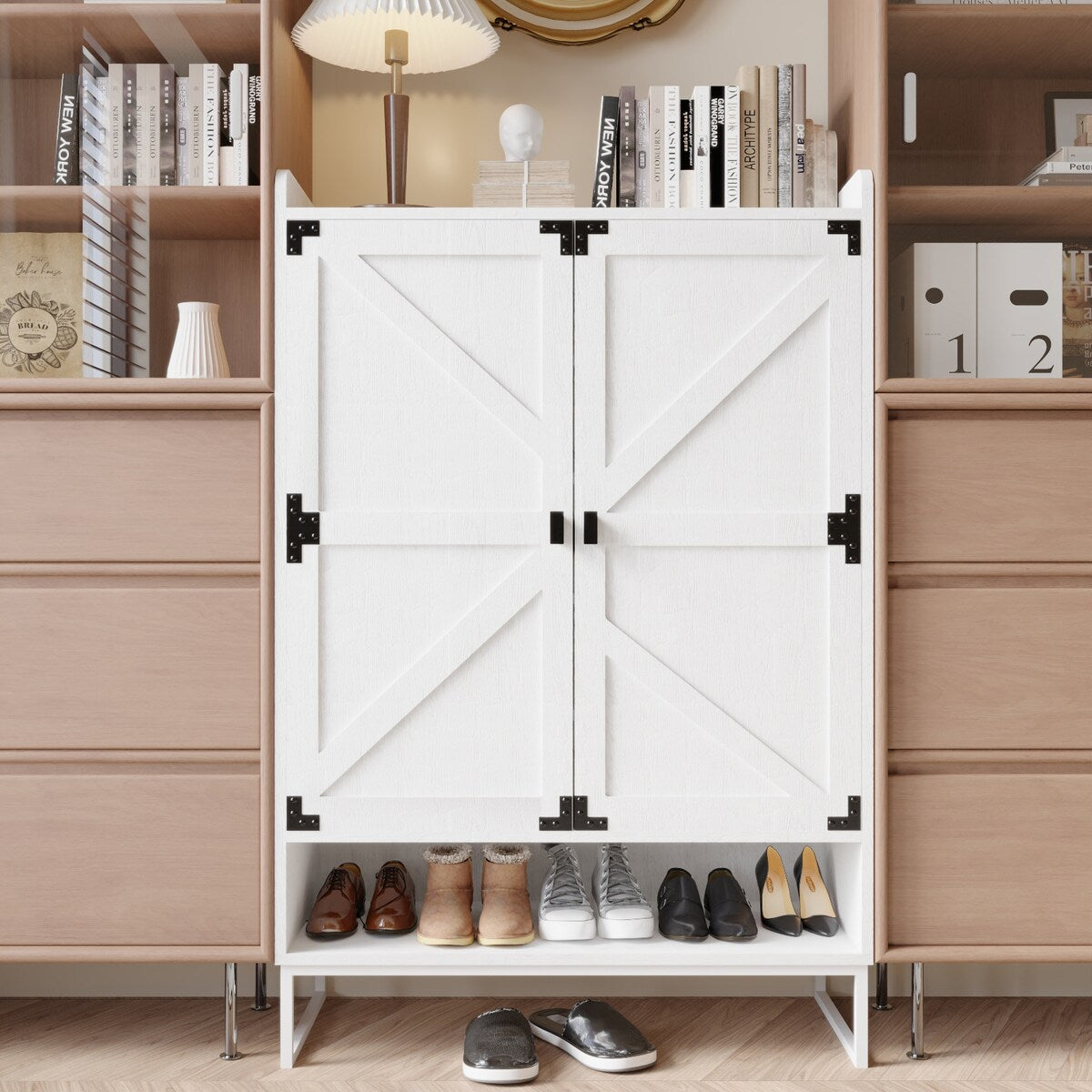 Wooden 6-Tier Shoe Rack Cabinet with Adjustable Shelves