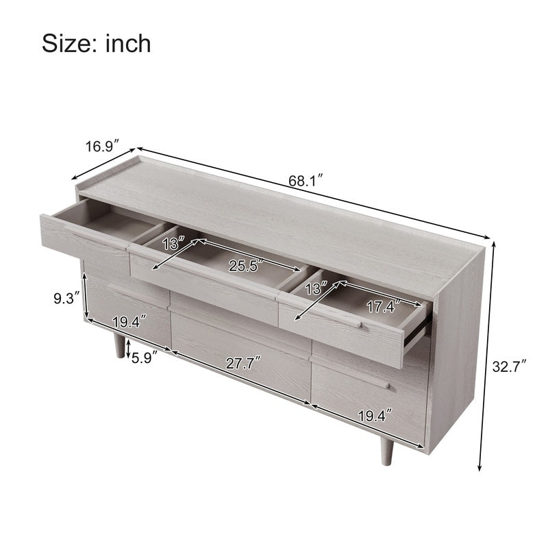 Wooden 9-Drawer Dresser with Solid Wood Legs For Bedroom