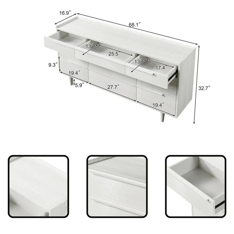 Wooden 9-Drawer Dresser with Solid Wood Legs For Bedroom