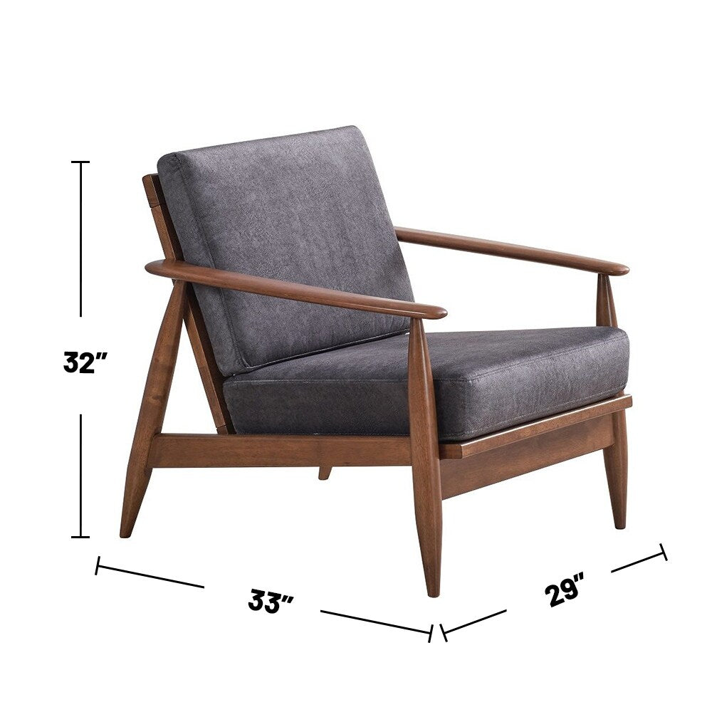 Wooden Accent Chair with Removable Cushion in Charcoal and Brown