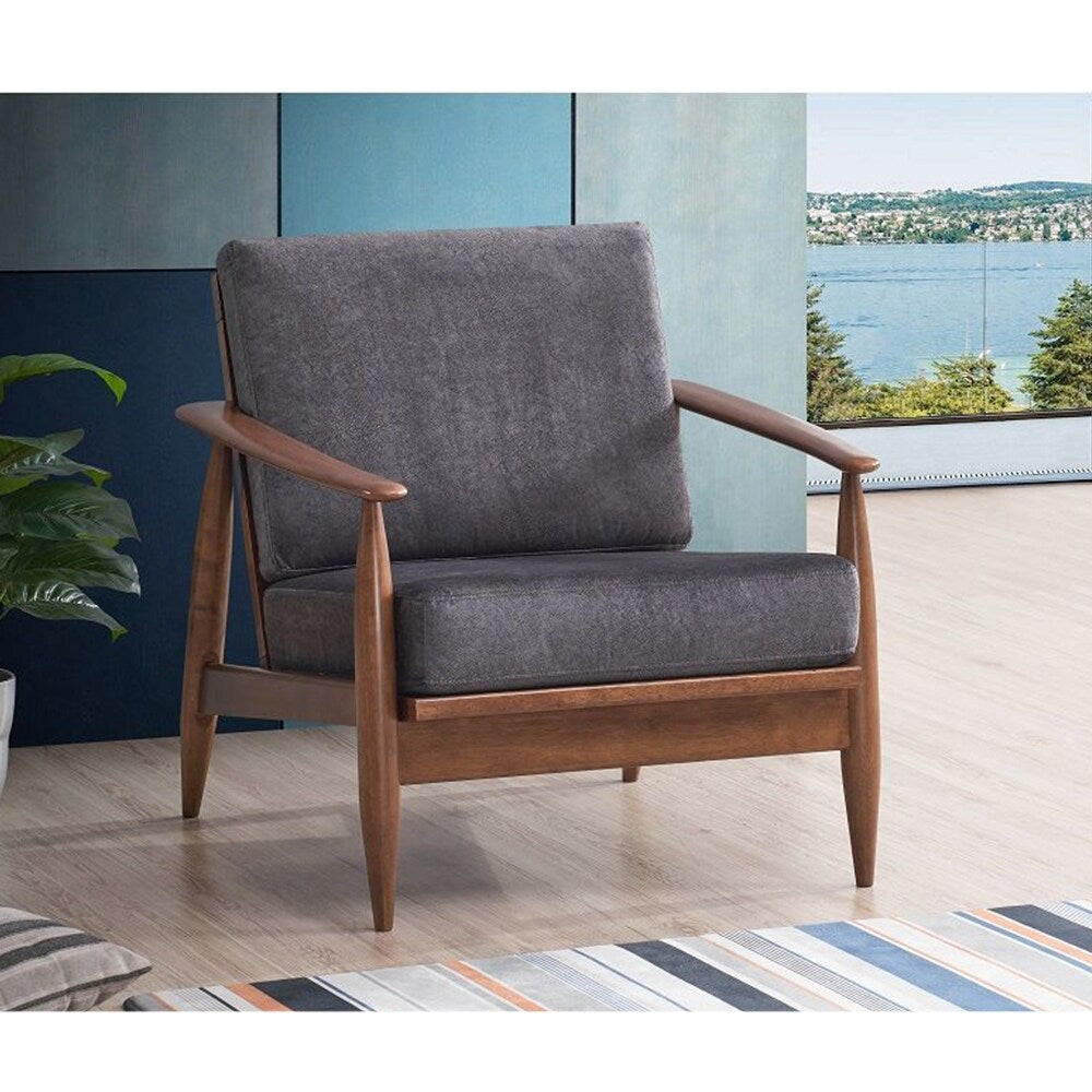 Wooden Accent Chair with Removable Cushion in Charcoal and Brown