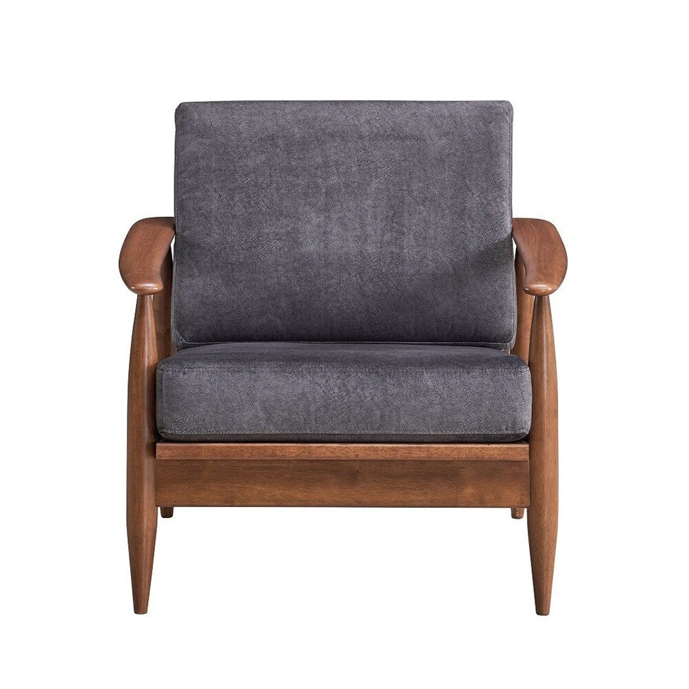 Wooden Accent Chair with Removable Cushion in Charcoal and Brown