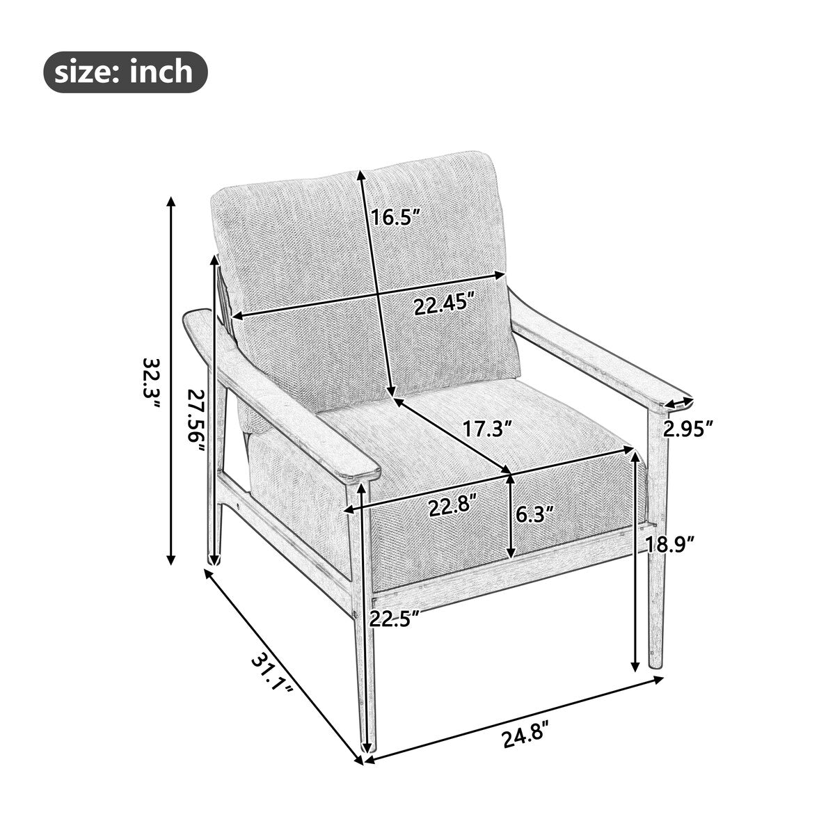 Wooden Arms Arm Chairs, Thick Pad Upholstered Accent Chair