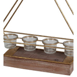 Wooden Base Metal Candle Lantern with 4 Glass Votive, Small, Gold