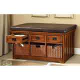 Wooden Bench with Storage Drawers in Antique Oak