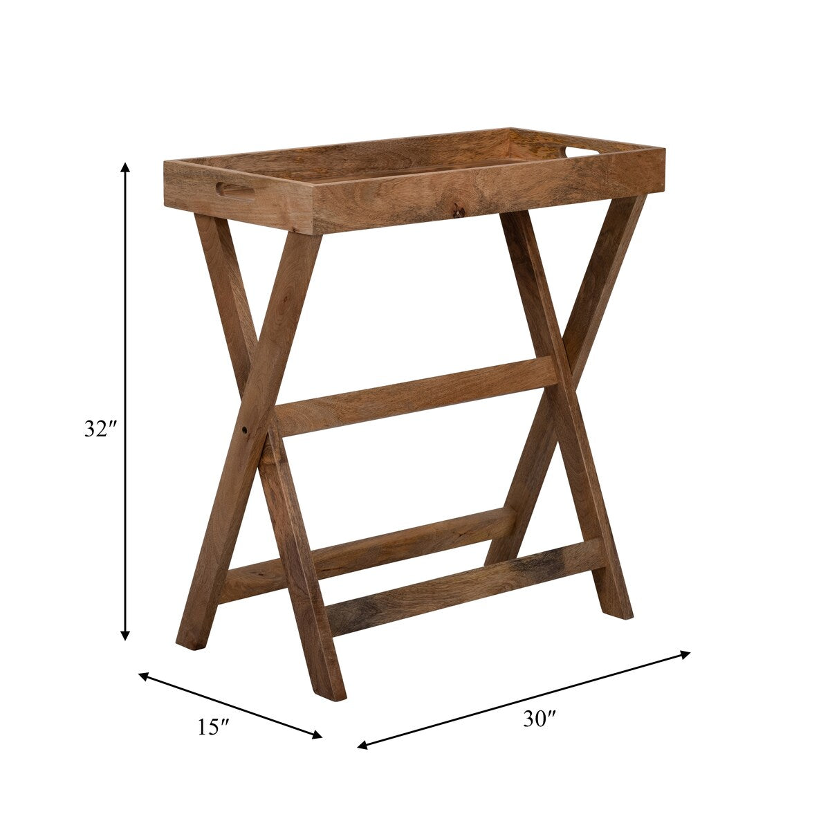 Wooden Butler Tray with Stand 30" x 32" Brown TV Tray Contemporary Rustic Decorative Stand or Storage Display - 30" x 15" x 32"