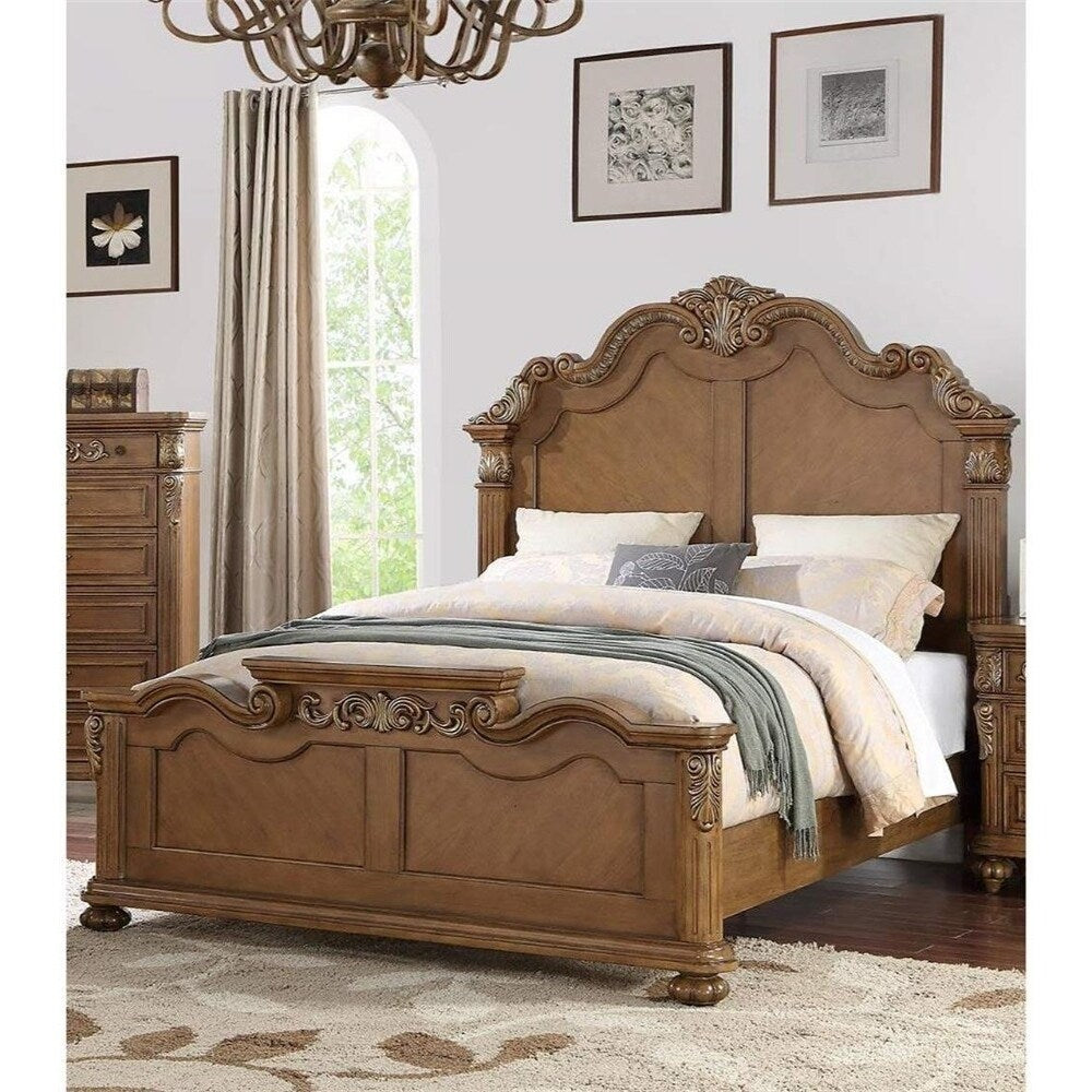 Wooden C.King Bed, Light Brown Finish