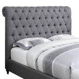 Wooden California King Size Bed with Button Tufted Headboard, Gray