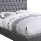 Wooden California King Size Bed with Button Tufted Headboard, Gray