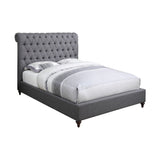 Wooden California King Size Bed with Button Tufted Headboard, Gray