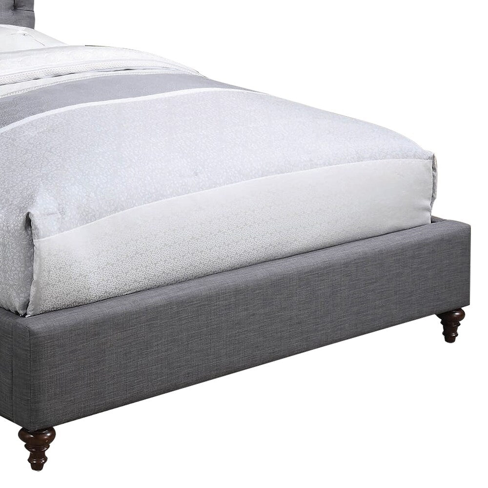 Wooden California King Size Bed with Button Tufted Headboard, Gray