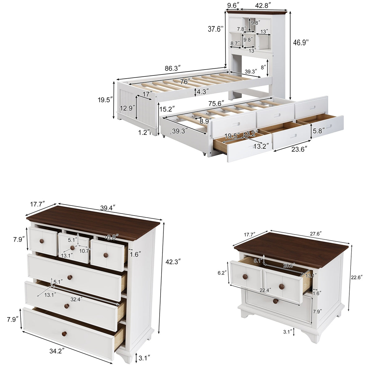 Wooden Captain Bedroom Set