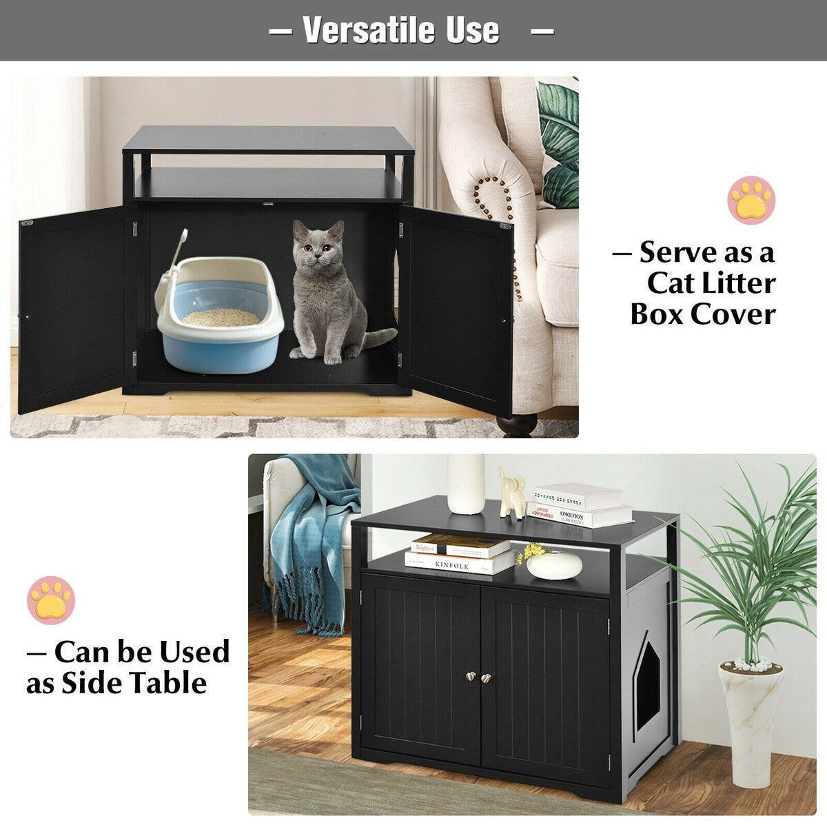 Wooden Cat Litter Box Enclosure Hidden Cat Washroom with Storage Layer