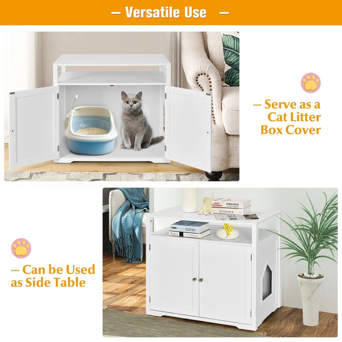 Wooden Cat Litter Box Enclosure Hidden Cat Washroom with Storage Layer