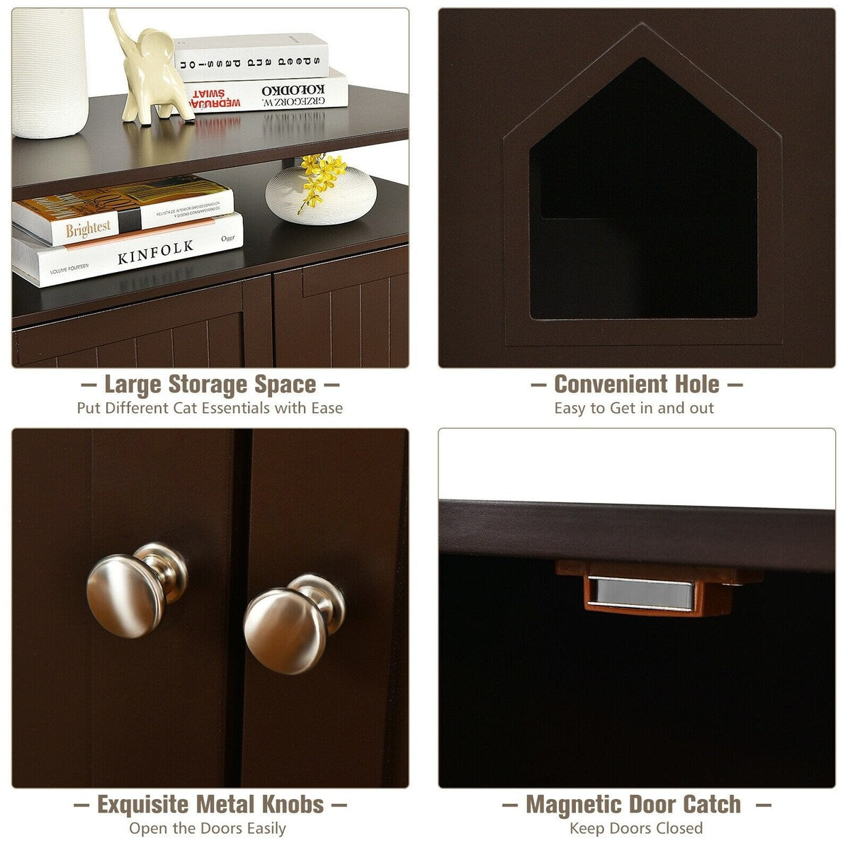 Wooden Cat Litter Box Enclosure Hidden Cat Washroom with Storage Layer