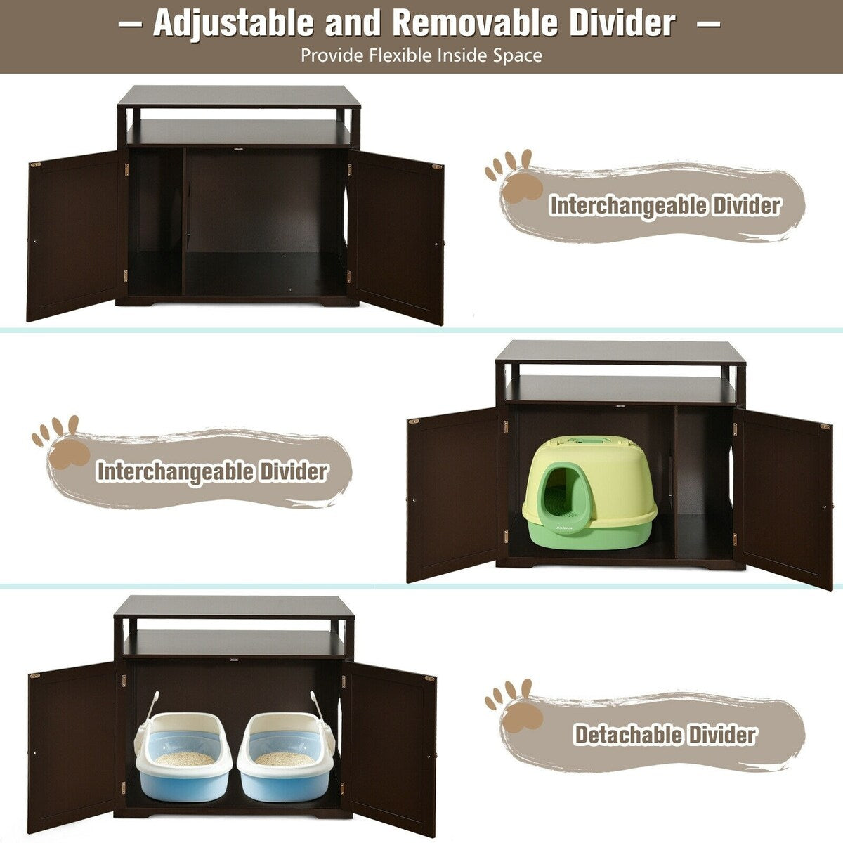 Wooden Cat Litter Box Enclosure Hidden Cat Washroom with Storage Layer