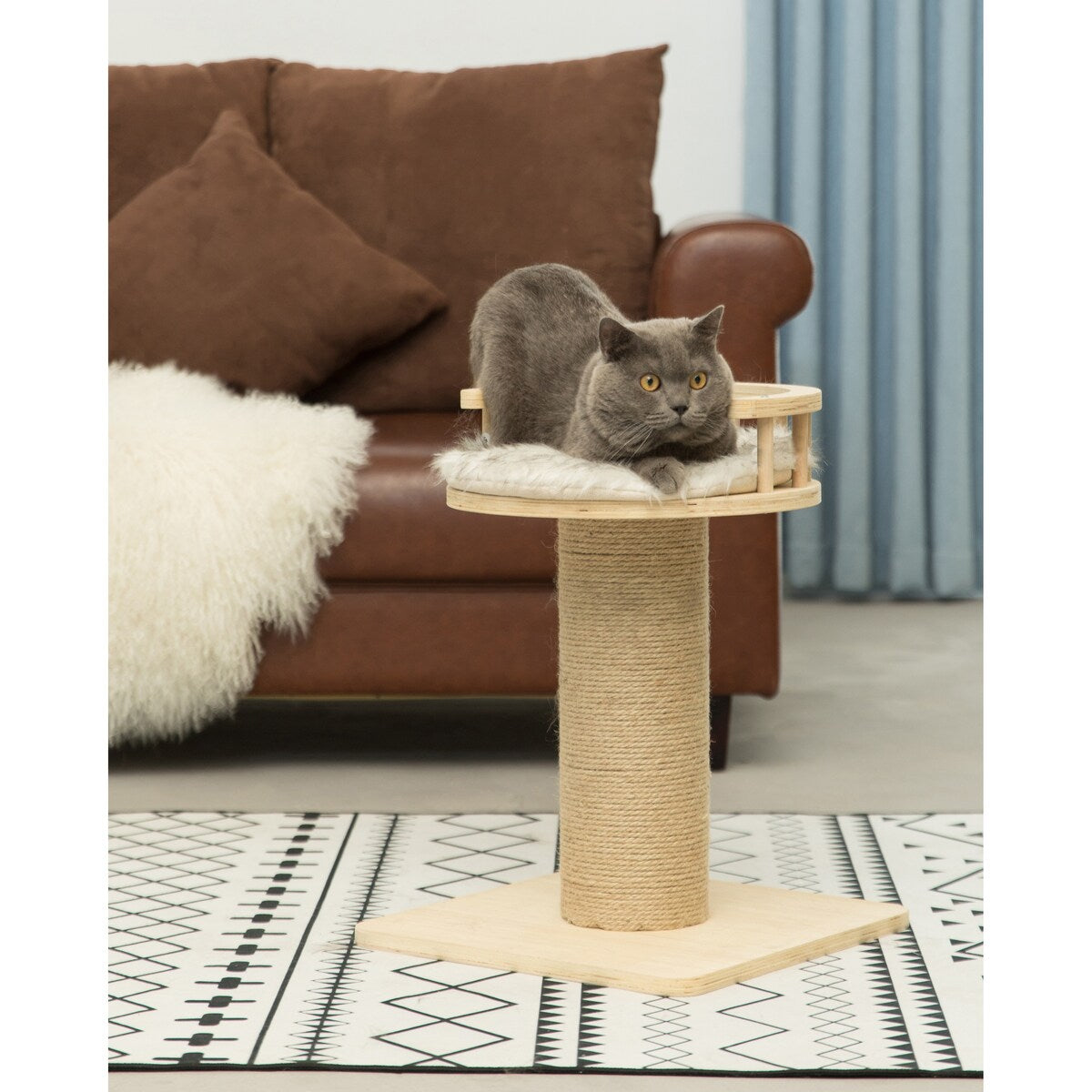 Wooden Cat Sisal Scratching Post Tree Tower with Seat Pet Bed Lounge - Natural