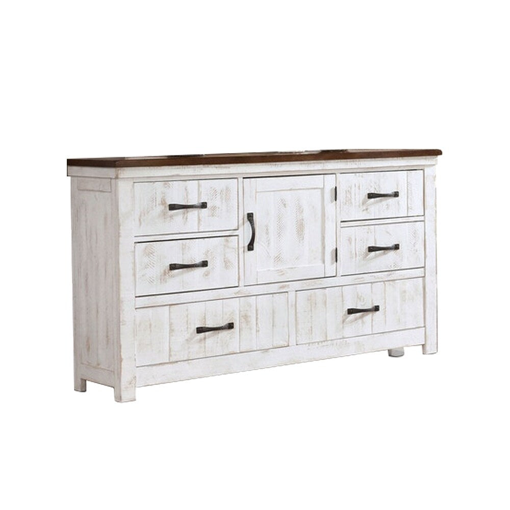 Wooden Dresser with 6 Drawer in Distressed White
