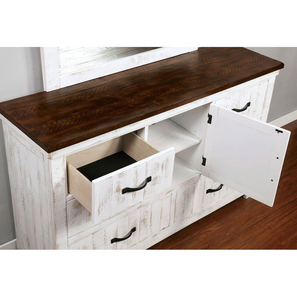Wooden Dresser with 6 Drawer in Distressed White