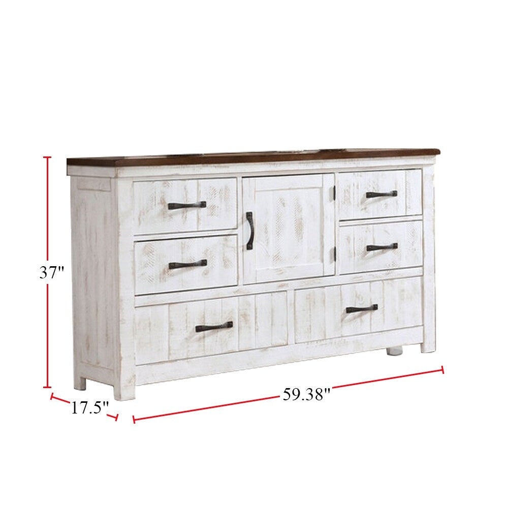 Wooden Dresser with 6 Drawer in Distressed White