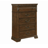 Wooden Chest with Acanthus Leaf Carvings and 5 Drawers, Brown