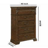 Wooden Chest with Acanthus Leaf Carvings and 5 Drawers, Brown