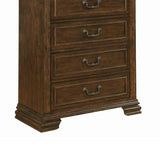 Wooden Chest with Acanthus Leaf Carvings and 5 Drawers, Brown