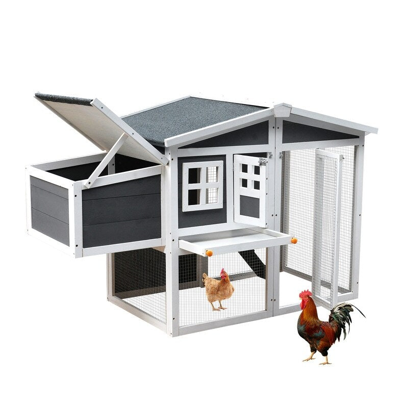 Wooden Chicken Coop,Waterproof Outdoor Large Chicken House for 4 Chickens, with a Removable Tray,Nesting Box, Wire Fence