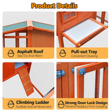Wooden Chicken Coop,Waterproof Outdoor Large Chicken House for 4 Chickens, with a Removable Tray,Nesting Box, Wire Fence