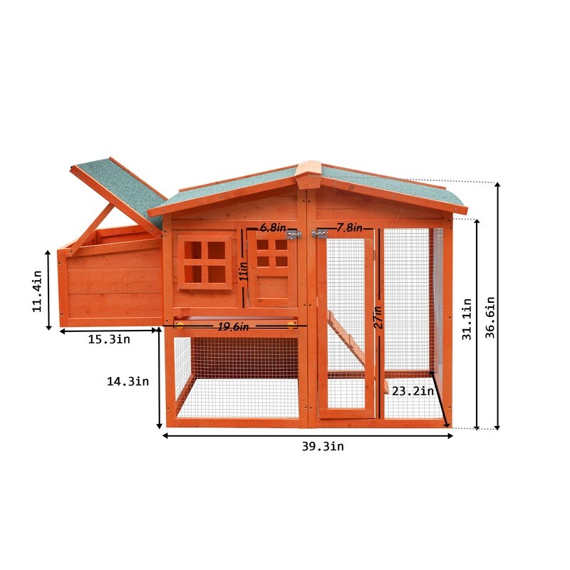 Wooden Chicken Coop,Waterproof Outdoor Large Chicken House for 4 Chickens, with a Removable Tray,Nesting Box, Wire Fence