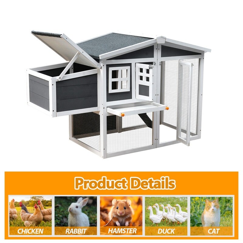 Wooden Chicken Coop,Waterproof Outdoor Large Chicken House for 4 Chickens, with a Removable Tray,Nesting Box, Wire Fence
