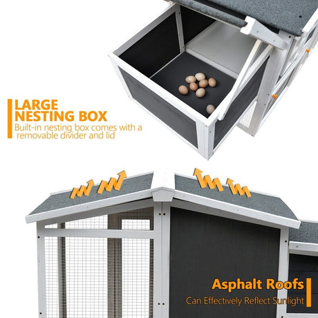 Wooden Chicken Coop,Waterproof Outdoor Large Chicken House for 4 Chickens, with a Removable Tray,Nesting Box, Wire Fence