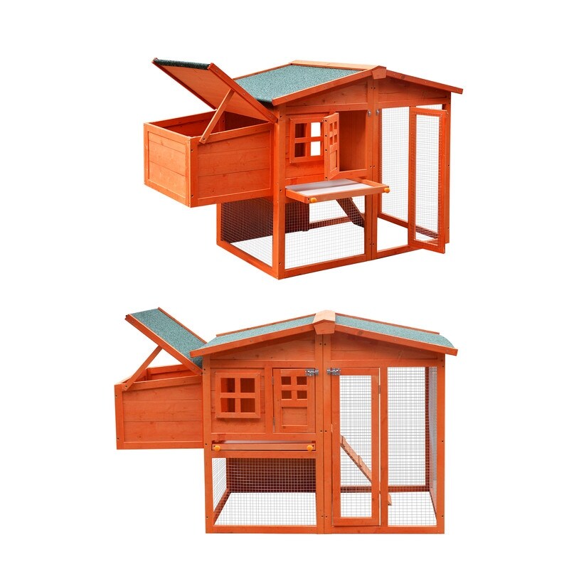 Wooden Chicken Coop,Waterproof Outdoor Large Chicken House for 4 Chickens, with a Removable Tray,Nesting Box, Wire Fence