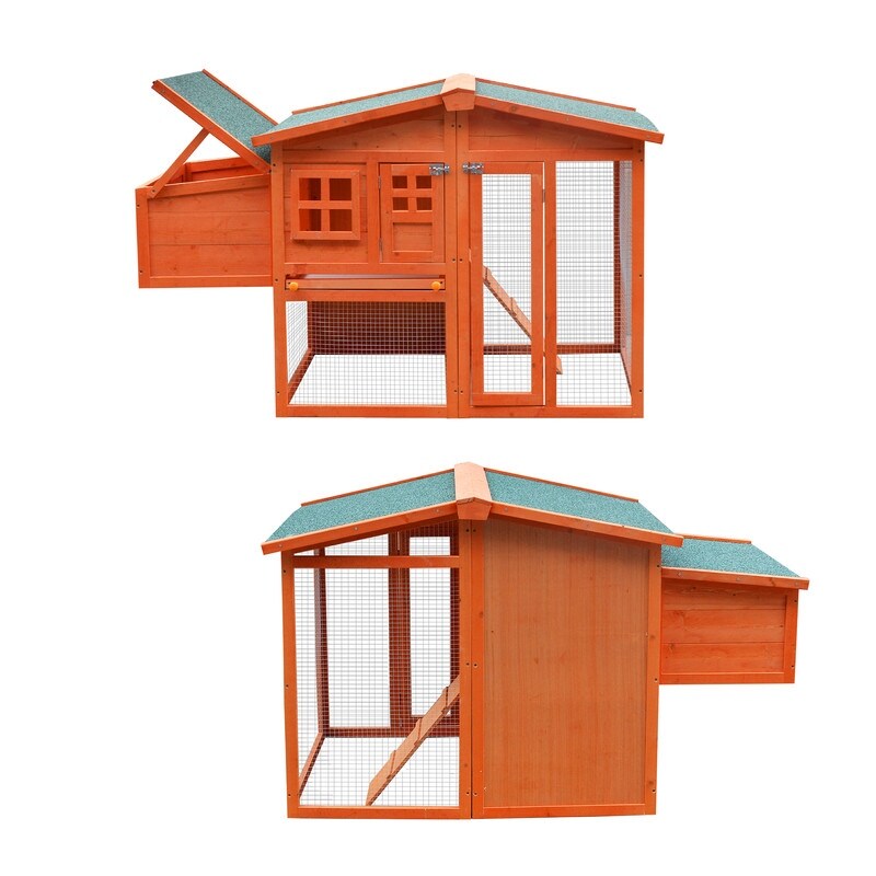 Wooden Chicken Coop,Waterproof Outdoor Large Chicken House for 4 Chickens, with a Removable Tray,Nesting Box, Wire Fence