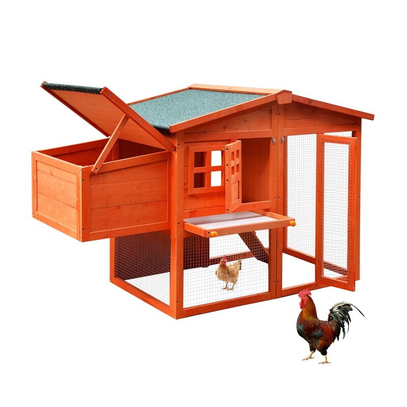 Wooden Chicken Coop,Waterproof Outdoor Large Chicken House for 4 Chickens, with a Removable Tray,Nesting Box, Wire Fence