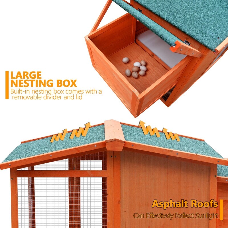 Wooden Chicken Coop,Waterproof Outdoor Large Chicken House for 4 Chickens, with a Removable Tray,Nesting Box, Wire Fence