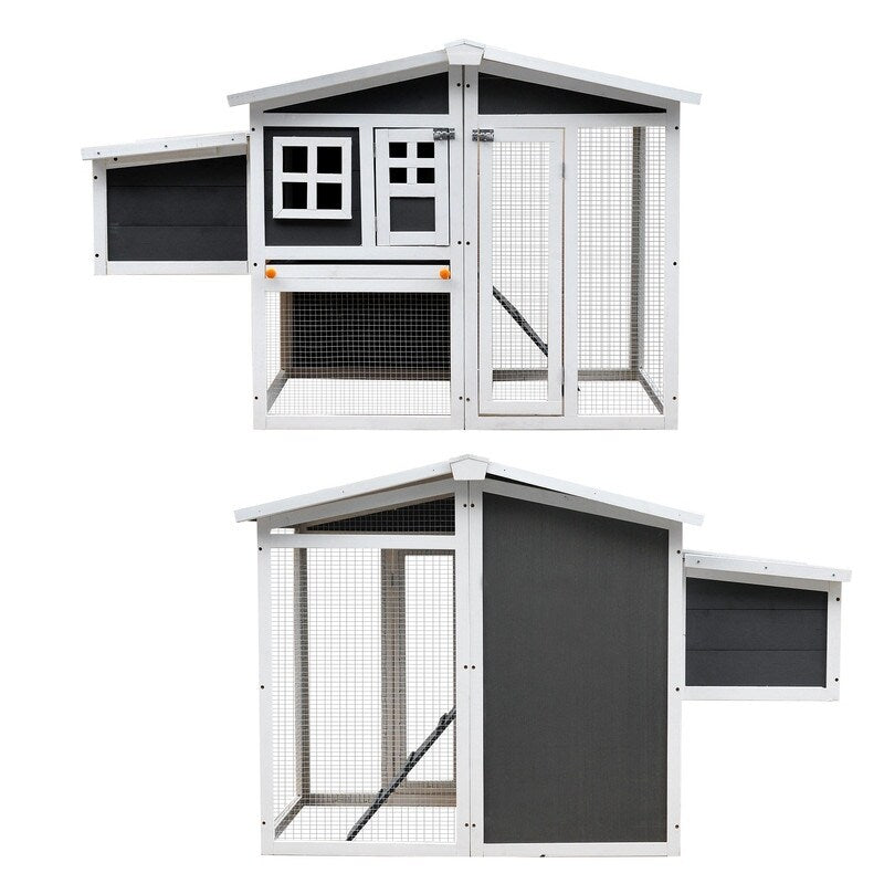 Wooden Chicken Coop,Waterproof Outdoor Large Chicken House for 4 Chickens, with a Removable Tray,Nesting Box, Wire Fence