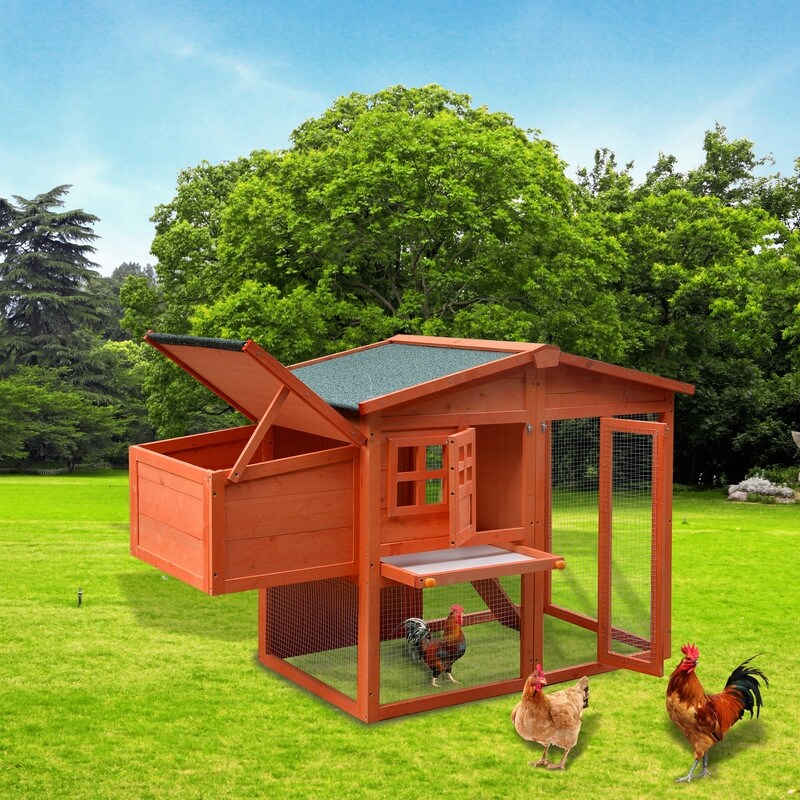 Wooden Chicken Coop,Waterproof Outdoor Large Chicken House for 4 Chickens, with a Removable Tray,Nesting Box, Wire Fence