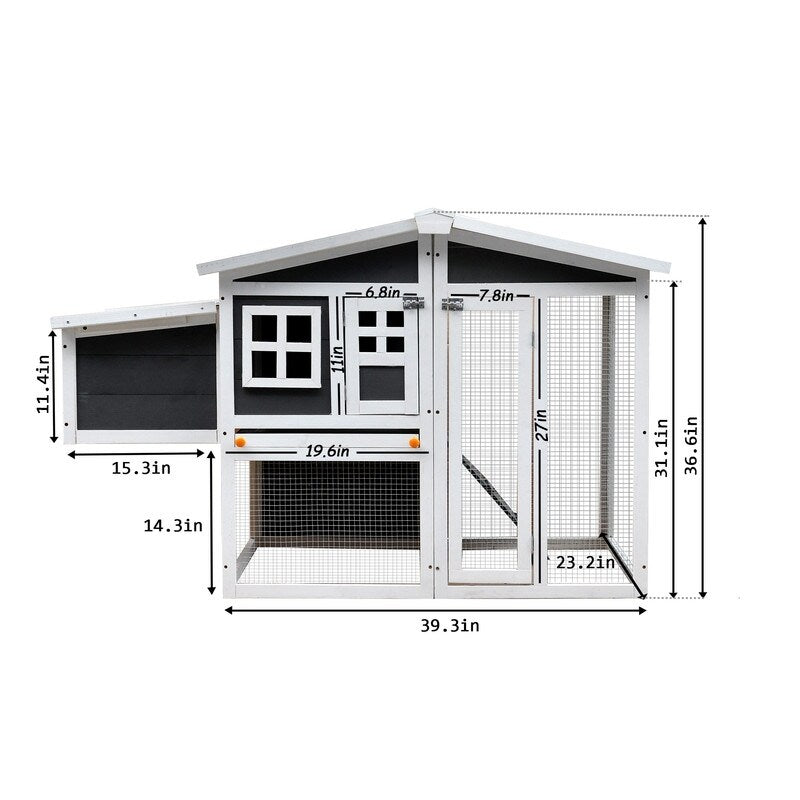 Wooden Chicken Coop,Waterproof Outdoor Large Chicken House for 4 Chickens, with a Removable Tray,Nesting Box, Wire Fence