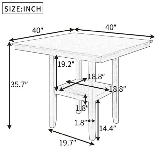 Wooden Counter Height Dining Table with Storage Shelving, Gray