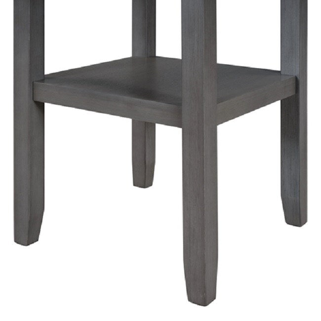 Wooden Counter Height Dining Table with Storage Shelving, Gray