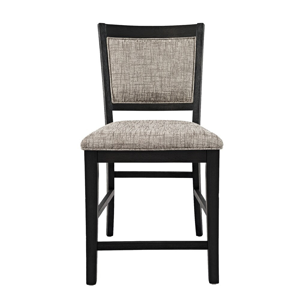 Wooden Counter Height Stool with Fabric Padded Backrest,Set of 2, Dark Gray
