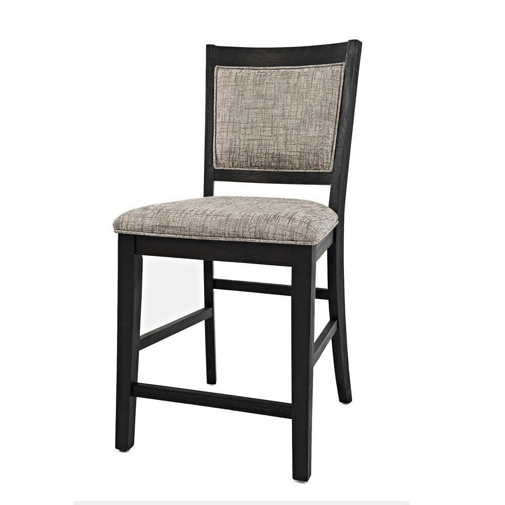 Wooden Counter Height Stool with Fabric Padded Backrest,Set of 2, Dark Gray