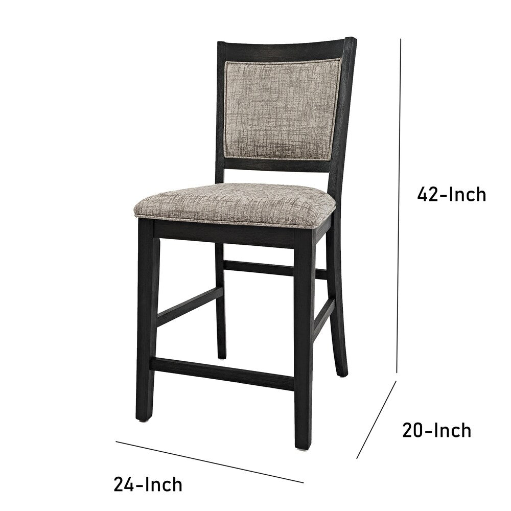 Wooden Counter Height Stool with Fabric Padded Backrest,Set of 2, Dark Gray