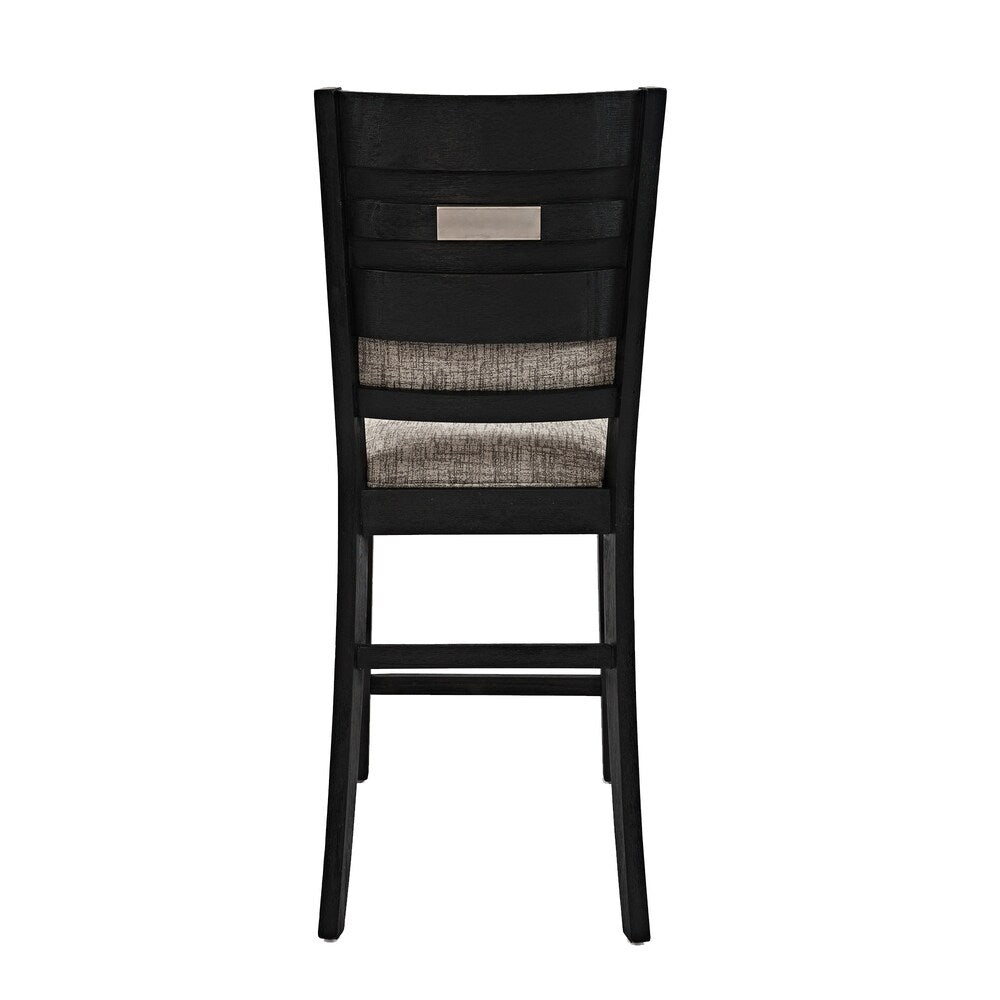 Wooden Counter Height Stool with Fabric Padded Backrest,Set of 2, Dark Gray