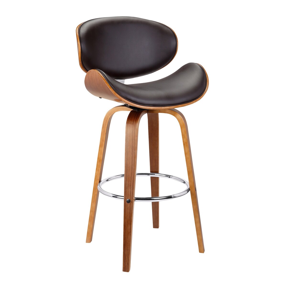 Wooden Counter Stool with Leatherette Bucket Seat, Brown and Black
