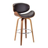 Wooden Counter Stool with Leatherette Bucket Seat, Brown and Black