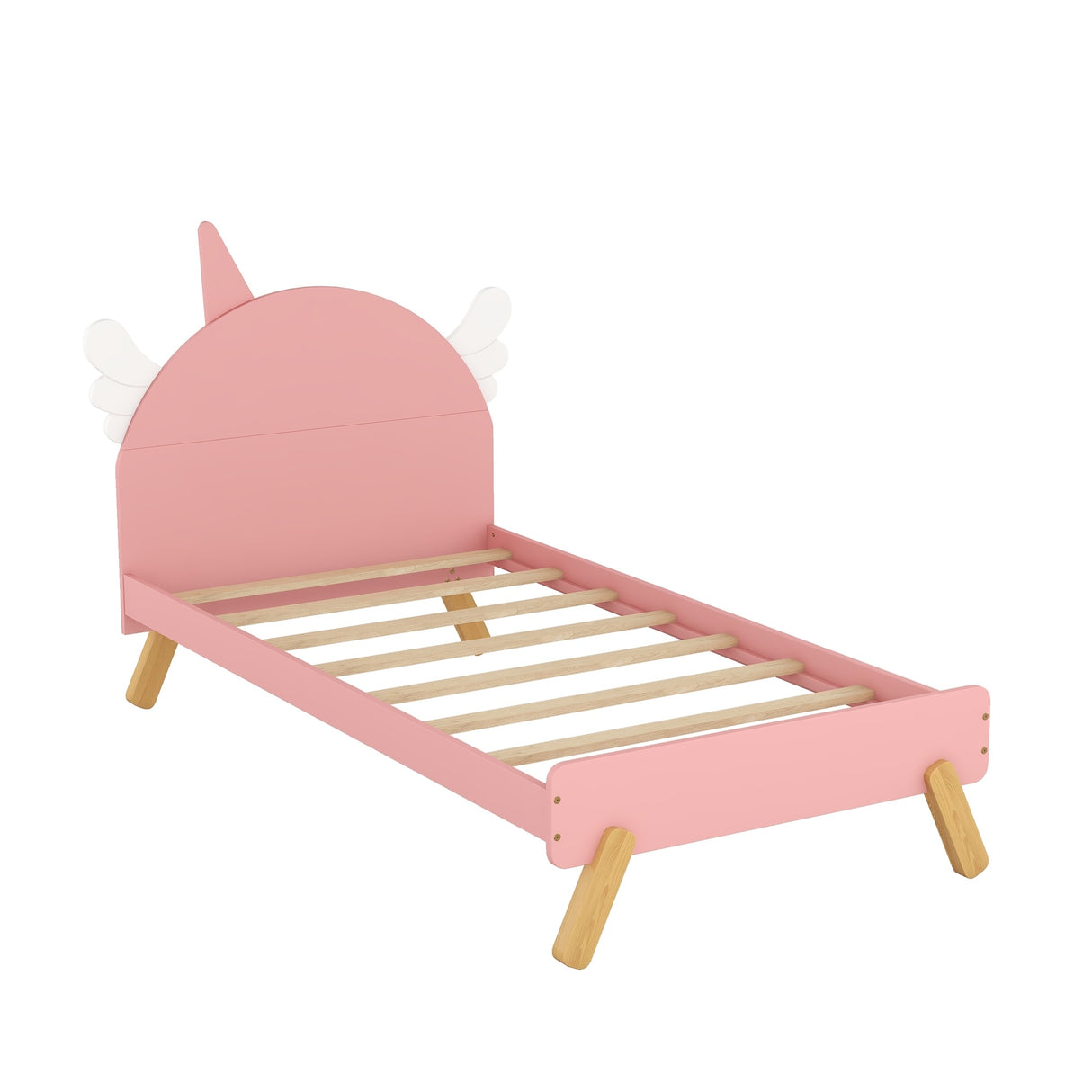 Wooden Cute Bed With Unicorn Shape Headboard
